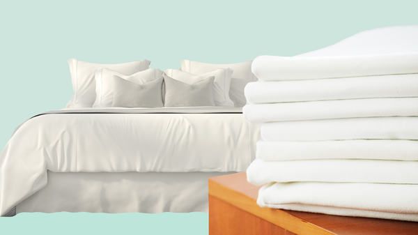 White, Bedding, Product, Bed sheet, Furniture, Textile, Linens, Mattress pad, Pillow, Room, 