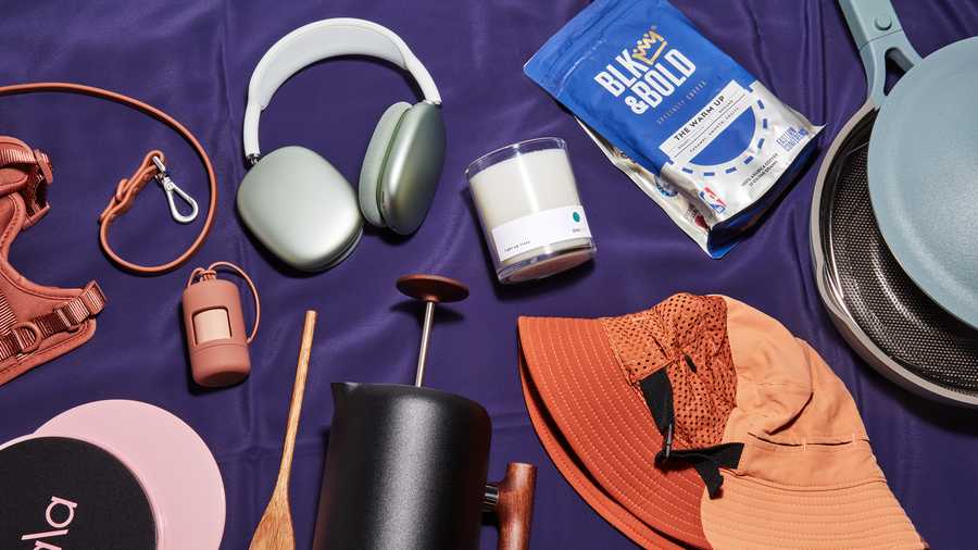 wild ones walk kit, airpods max, onegrid candle, blk and bold coffee, our place always pan, outdoor voices bucket hat, clara french press, bala sliders
