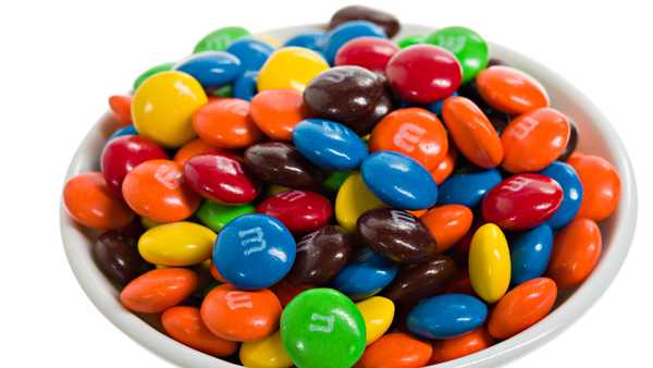 bowl of m&m's.