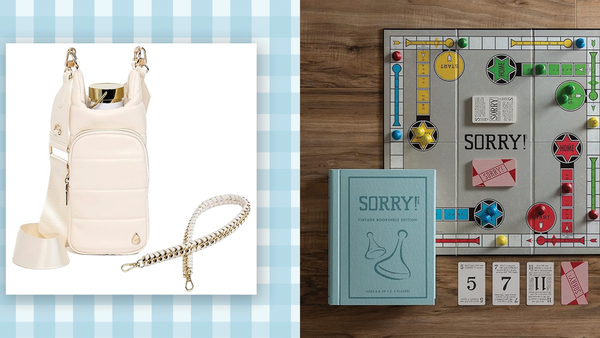 a water bottle sling and a board game
