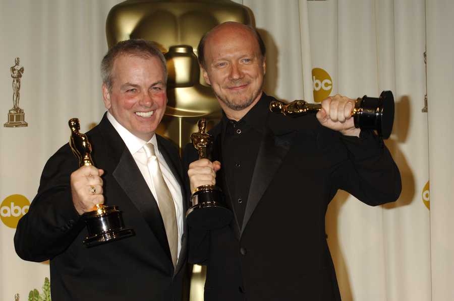 Director Paul Haggis, right, and Bobby Moresco pose with the Oscars they won for their work on 'Crash' with Haggis won for best motion picture, Moresco won for best original screenplay. Director Paul Haggis, right, and Bobby Moresco pose with the Oscars they won for their work on 'Crash' with Haggis won for best motion picture, Moresco won for best original screenplay.