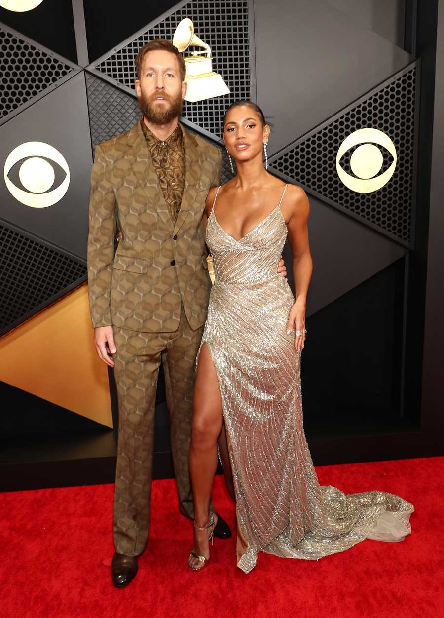 66th GRAMMY Awards - Arrivals los angeles, california february 04 l r calvin harris and vick hope attends the 66th grammy awards at cryptocom arena on february 04, 2024 in los angeles, california photo by matt winkelmeyergetty images for the recording academy