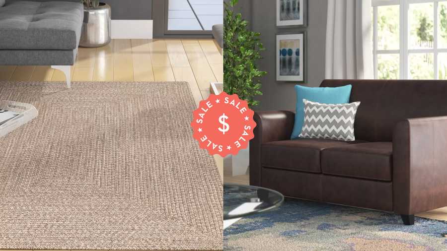 a beige rug and brown couch side by side for best memorial day furniture sales