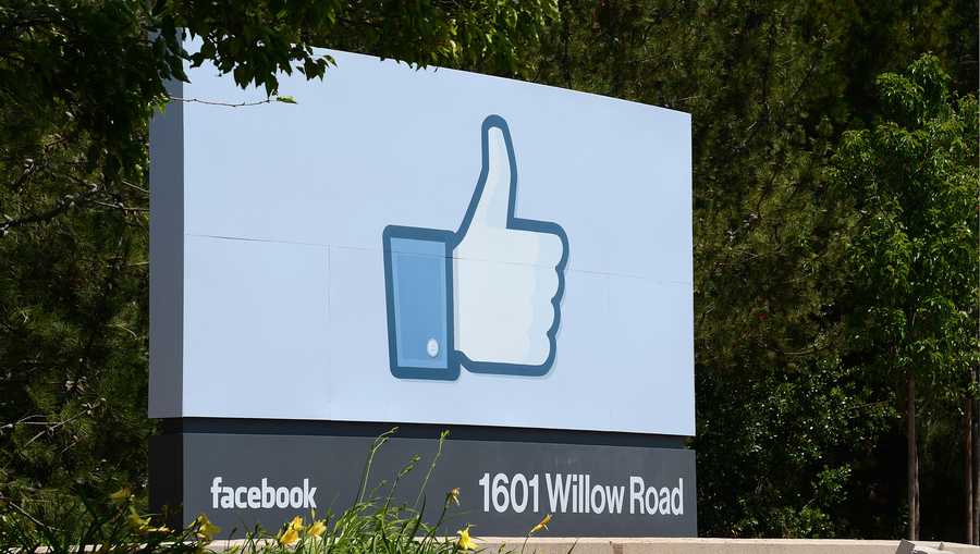 A sign shows the entrance to Facebook's headquarters in California.