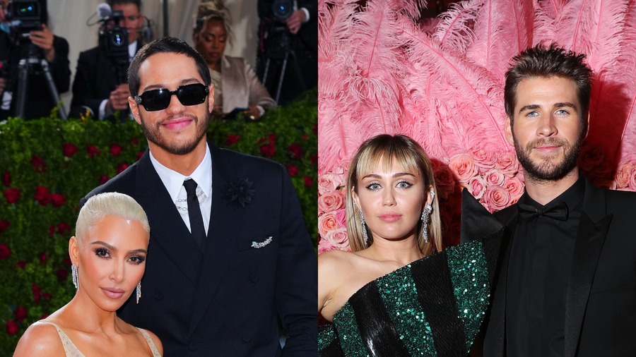 celebrity couples who broke up after attending the met gala in the met gala curse including kim kardashian and pete davidson, and miley cyrus and liam hemsworth