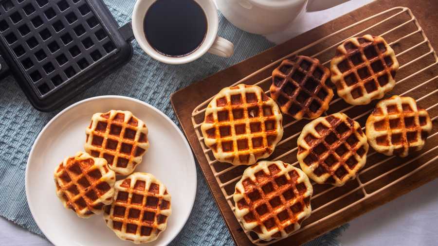mini waffles with waffle maker and coffee
