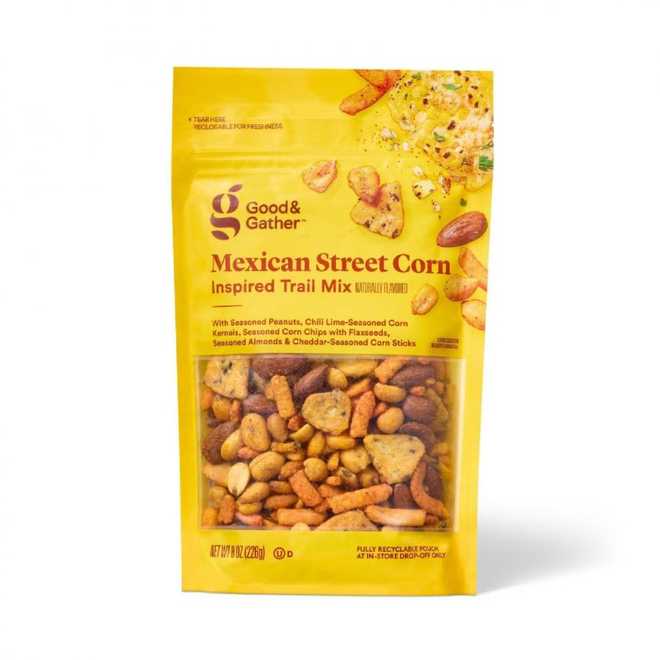 Snack packaging for trail mix inspired by Mexican street corn.