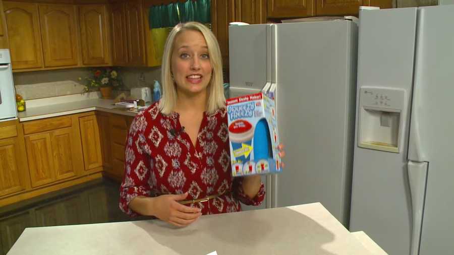 Kim St. Onge is tests a product that claims it can turn any drink into a slushy in seconds by simply squeezing the cup.
