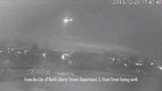 A meteor streaks across Iowa, captured on video by a North Liberty city camera.