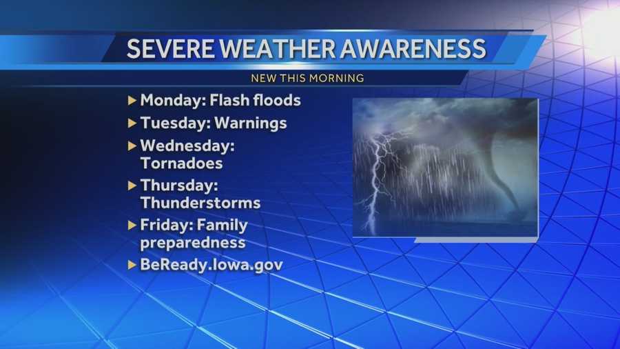 Monday is the first day of severe weather awareness week in Iowa. It's a week to help you prepare for any upcoming severe weather.