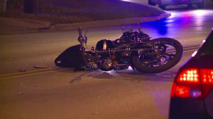 The motorcyclist was hit by two vehicles.