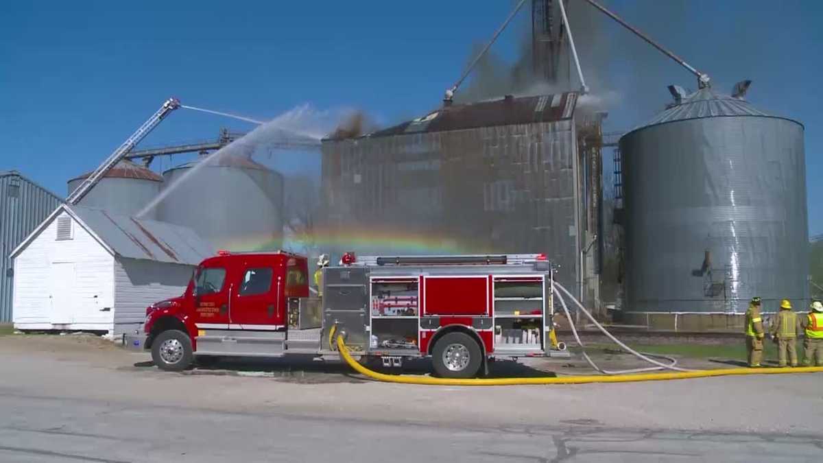 Crews battle grain elevator fire