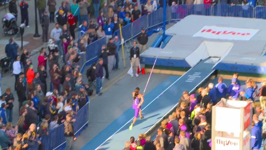 The Drake Relays pole vault moved from the Jordan Creek Mall to Court Avenue this year.