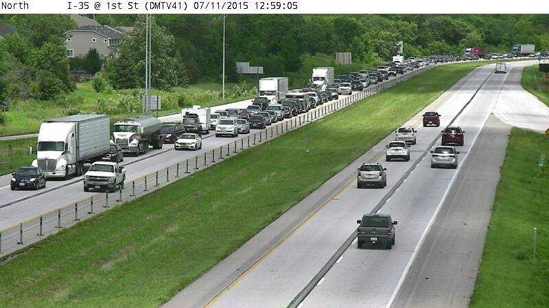 I-35 southbound traffic backed up in Ankeny around 1 p.m. Saturday.