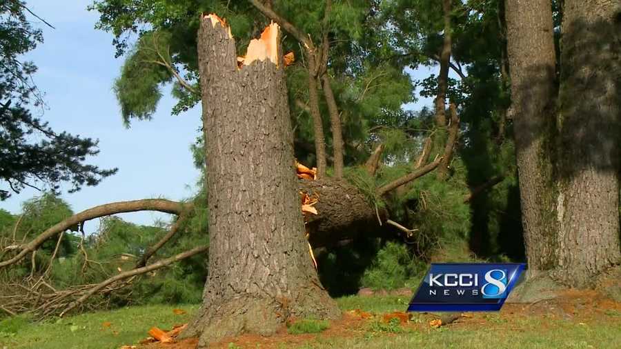 Thunderstorm force winds and torrential rain were reported Wednesday afternoon as a strong line of storms rolled across Iowa.