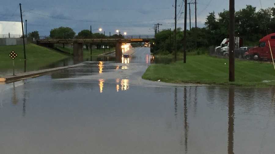 Road closed by flash flooding in Des Moines on Monday morning.