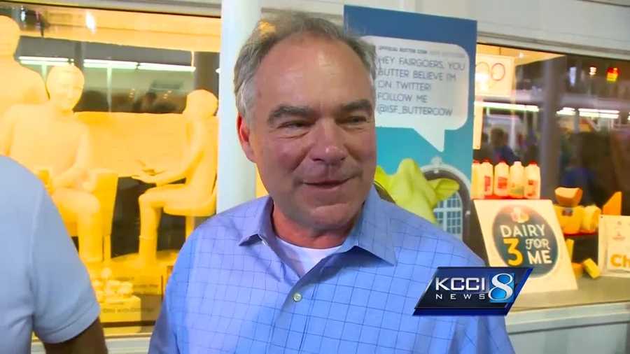 Democratic vice presidential nominee Tim Kaine is in Des Moines Wednesday, making a stop at the Iowa State Fair.
