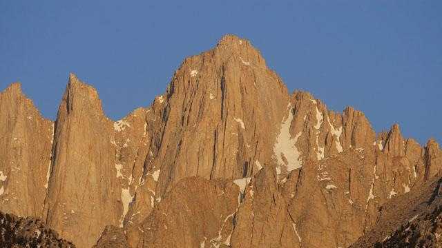 Mount Whitney, the tallest peak in the continental United States, stands in the Sierra Nevada mountain range.
