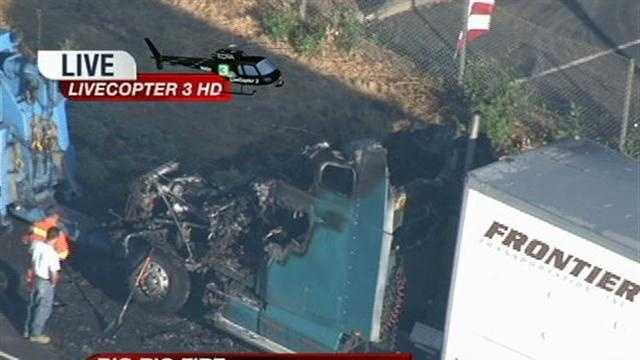 Big rig catches fire on Highway 50