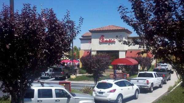 Thousands gathered outside the Chick-fil-A restaurant in Roseville for what is called "Chick-fil-A Appreciation Day".