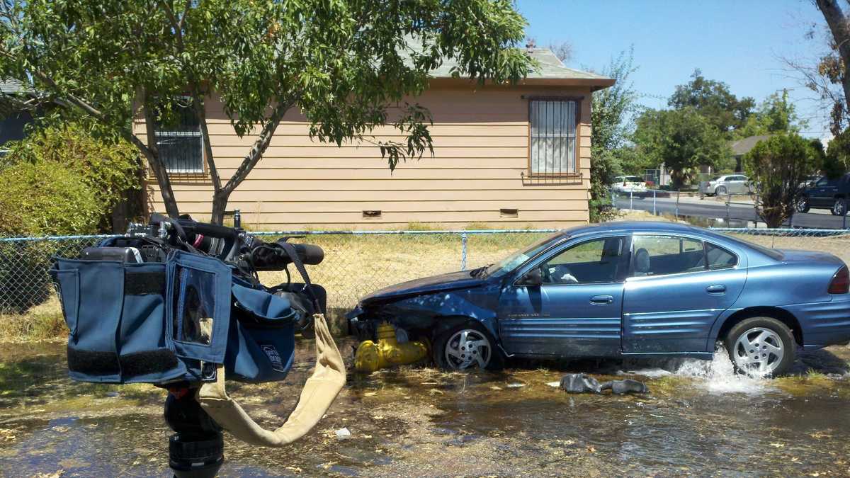 Photos from the field: Car slams into fire hydrant in Stockton