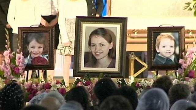 A moving ceremony is held for the mother and her two children whose lives were cut short.