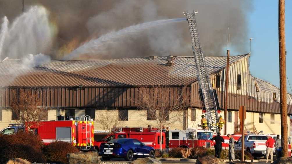 LiveCopter photos Fire burns for hours at Beale Air Force Base