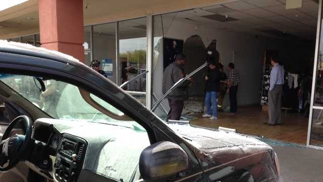A vehicle ripped through two businesses at a Fair Oaks strip mall, before coming to a stop outside of a deli.