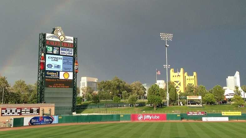 A rainbow forms above Raley Field on Tuesday. Upload your weather photos to u local.