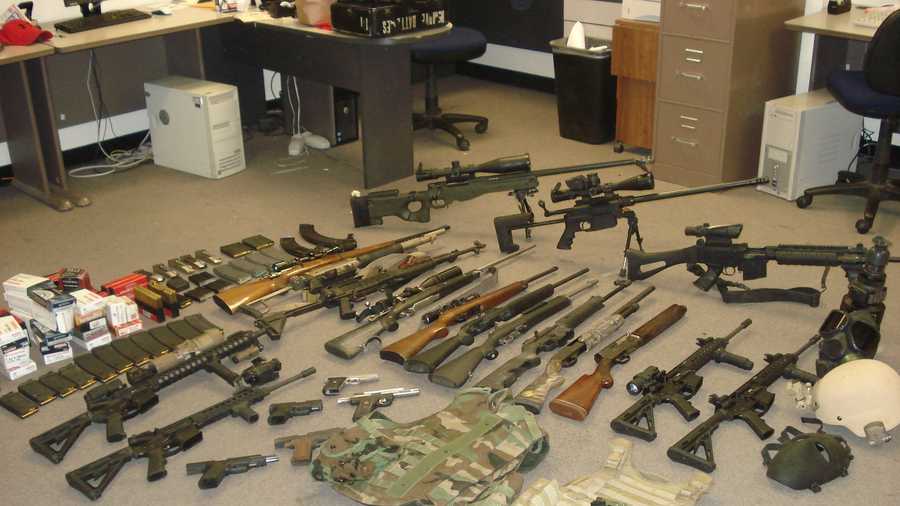 The weapons and ammunition found on a Lake County property.
