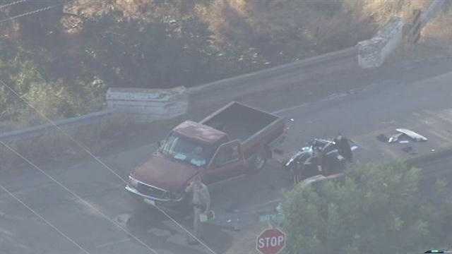 Images from LiveCopter 3 showed the damaged motorcycle on the road and debris. The road was partially blocked.
