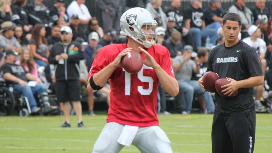 Matt Flynn, a free agent signing by the Raiders during the off-season, gets in some reps during training camp.