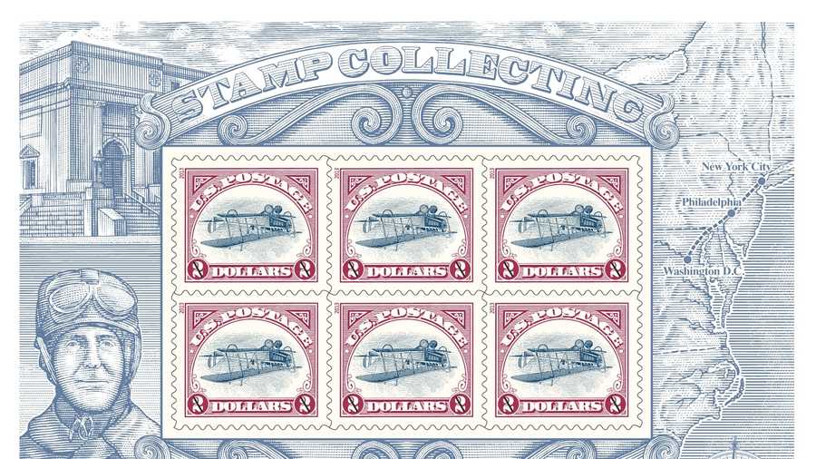 Newly printed sheet of six $2 Inverted Jenny stamps