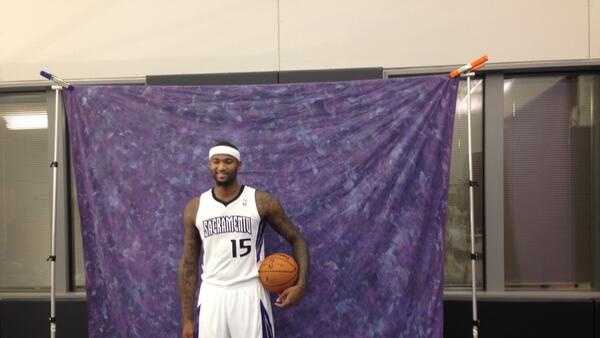 DeMarcus Cousins poses at media day for the Sacramento Kings.