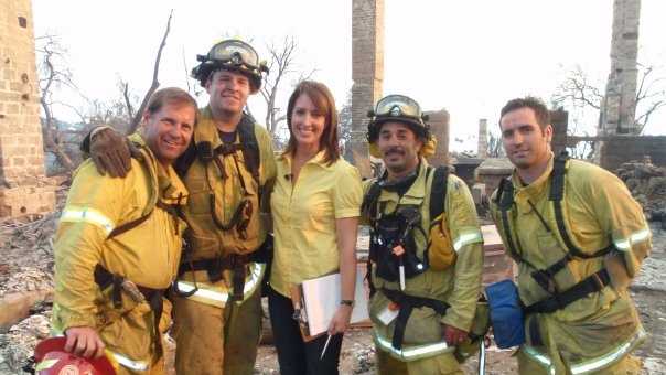 For the last several years, my main job has been full-time anchoring, but during my career, I also have covered hundreds of stories as a reporter. In this photo, I am hanging out with a Manteca Fire Department crew that was deployed to a Santa Barbara wildfire.