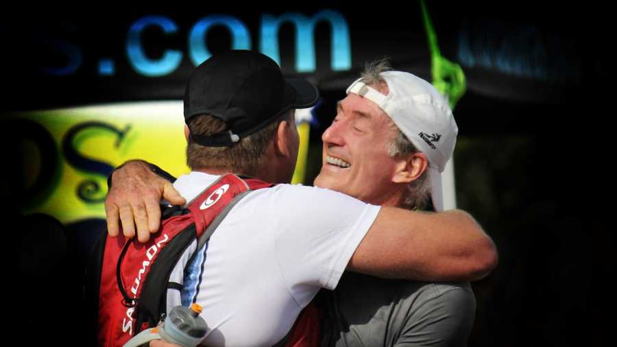 Photo of Richard Hunter and his guide finishing the American River 50-mile endurance run. 