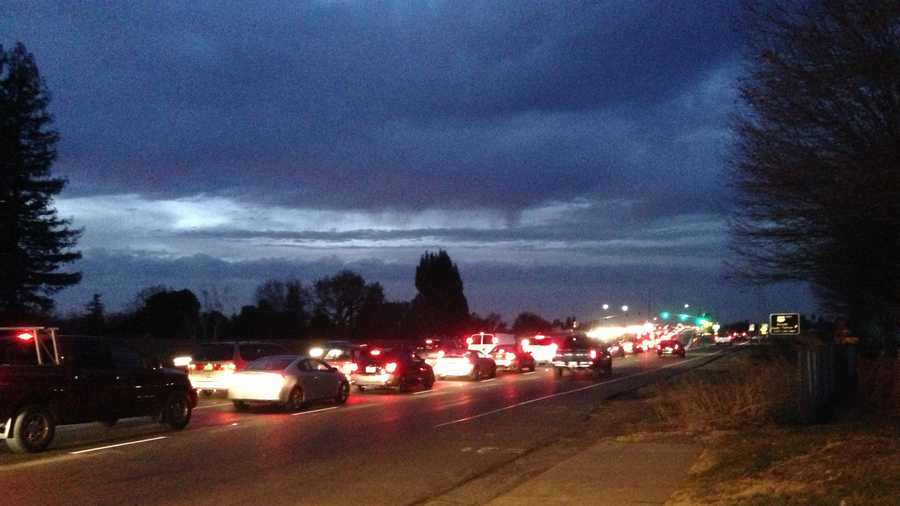 Northbound traffic approaches the Watt Ave. overpass from Folsom Blvd.