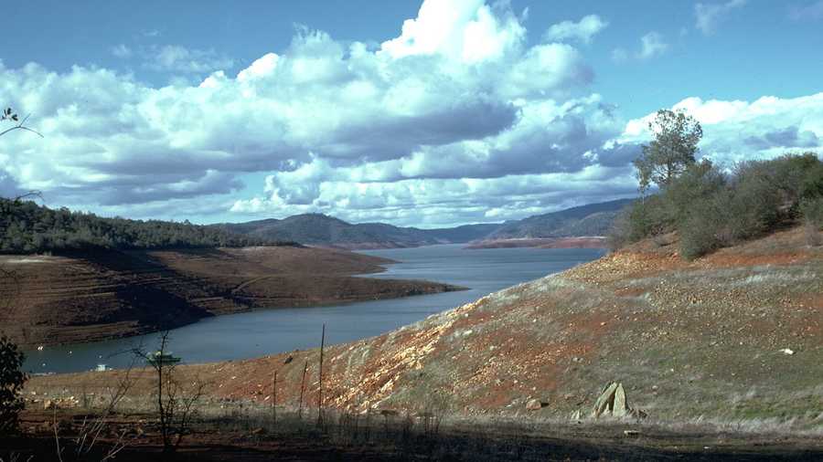 Dirt and rocks were exposed around Lake Shasta during the 1976 drought.