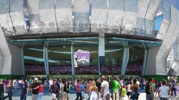 New artist renderings of a downtown sports and entertainment complex in Sacramento were released by the Sacramento Kings on Tuesday.