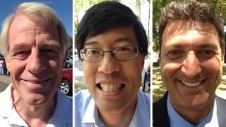 From left, candidates Roger Dickinson, Dr. Richard Pan and Jonathan Zachariou (May 26, 2014).