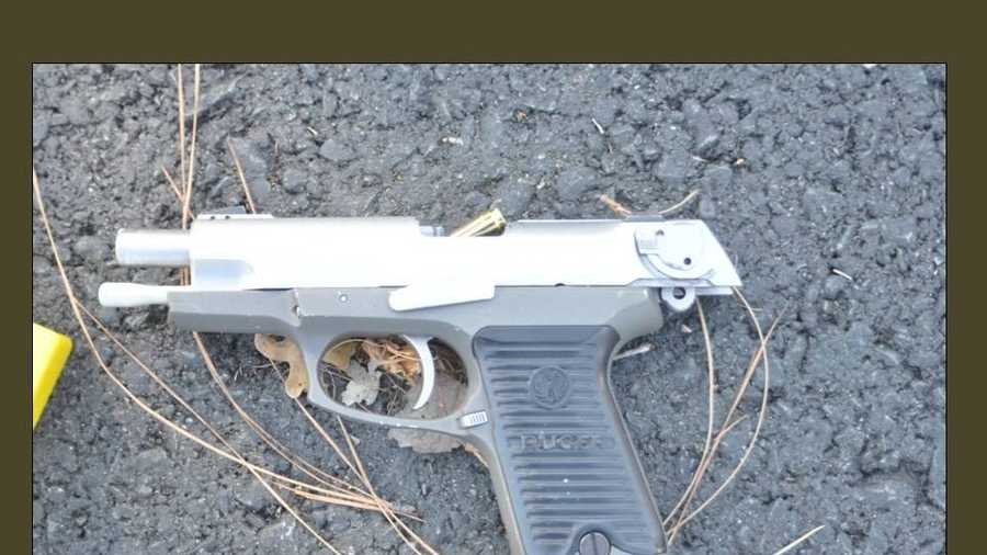 A handgun used by the suspects in Wednesday's shootout. (July 17, 2014)
