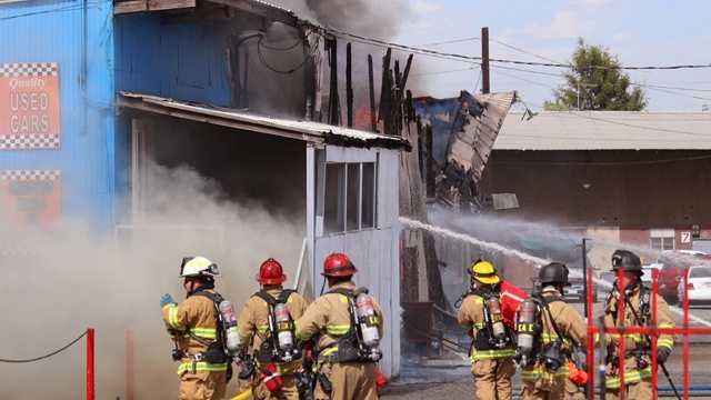 A two-alarm fire broke out at a Modesto auto repair shop on Crows Landing Road. (July 22, 2014)