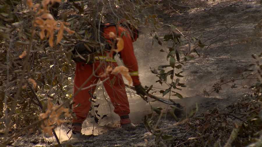 Crews worked to clear lines along the fire burning in El Dorado and Amador counties. (July 27, 2014)