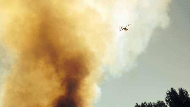 A fire burning along the American River Parkway sent a large plume of smoke into the sky Saturday afternoon.