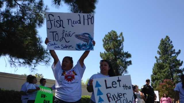 Members of three Northern California Indian tribes protested in Sacramento (Aug. 19, 2014).