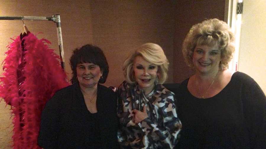 Deborah Pomeroy (left) and Angelene Fowler pose with the late comedian Joan Rivers.
