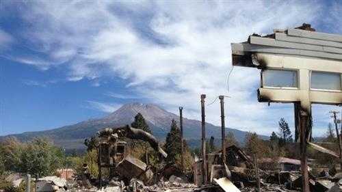The remains of the Weed Community Center with Mt. Shasta in the background. (Sept. 16, 2014)