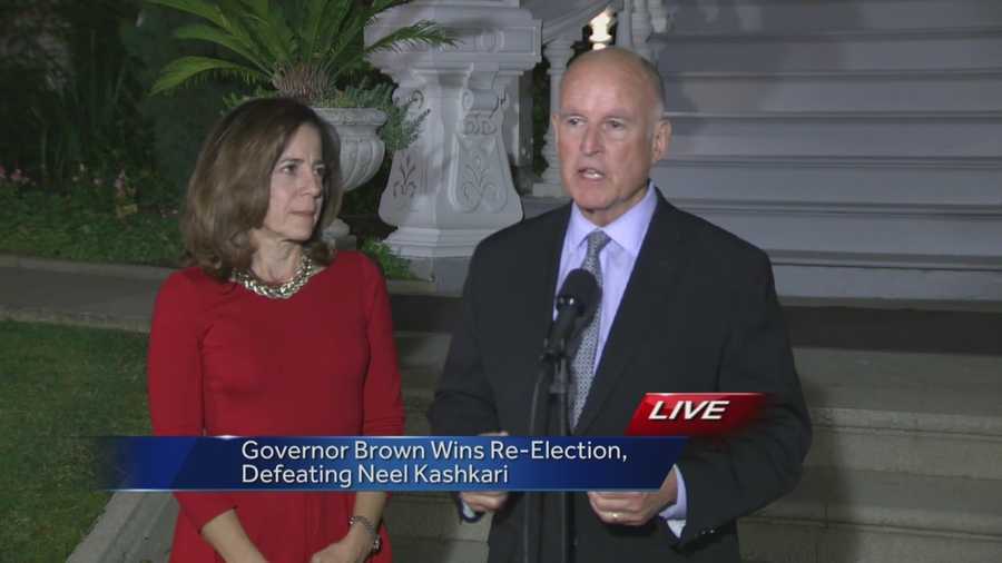 Gov. Jerry Brown was re-elected for a historic fourth term as California's governor after defeating Republican challenger Neel Kashkari.