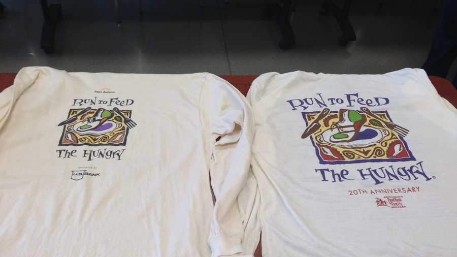 Left: First T-shirt from the race next to last year's shirt.