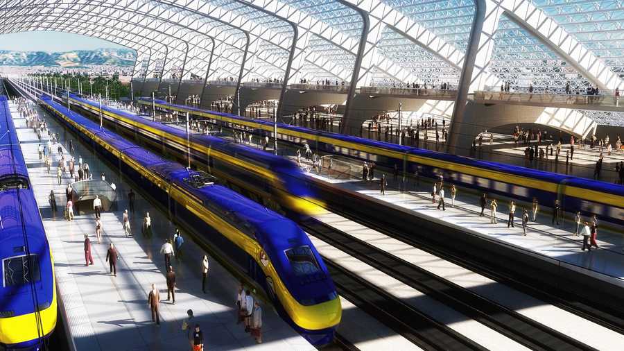 Renderings from the California High-Speed Rail Authority show how a rail platform would look.